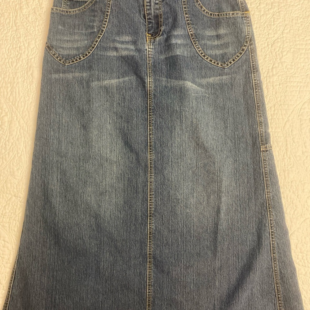 Vintage Women’s Zip Button Long Maxi Modest Retro Denim Skirt Size 10